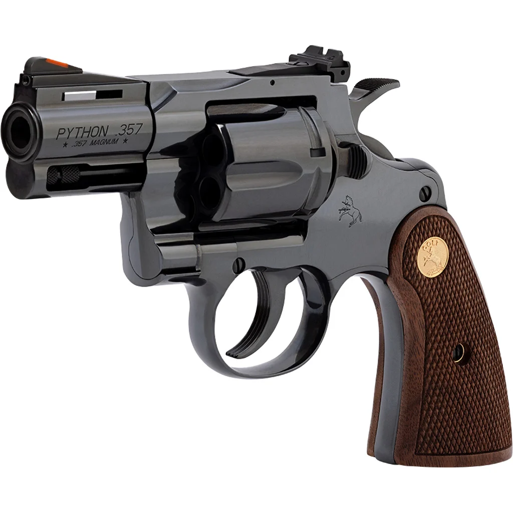 Colt Python 2.5-inch blued revolver with walnut grips and 6-round cylinder