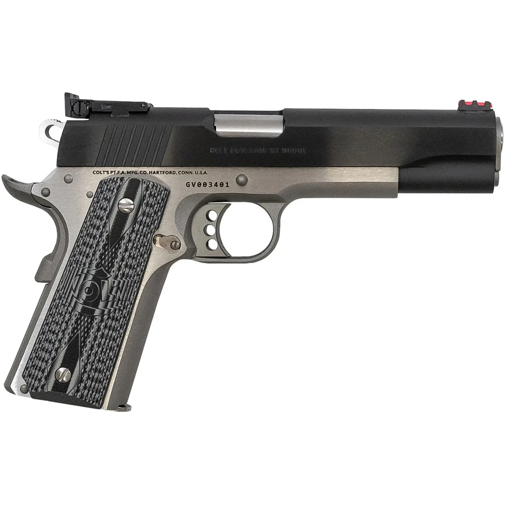 Colt Gold Cup Lite .38 Super 5-inch two-tone 1911 with blue G10 checkered grips