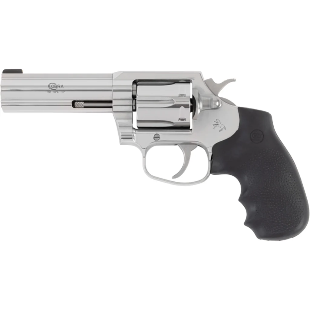 Colt Cobra .38 Special +P 4 inch stainless revolver with black Hogue grip, 6-round cylinder