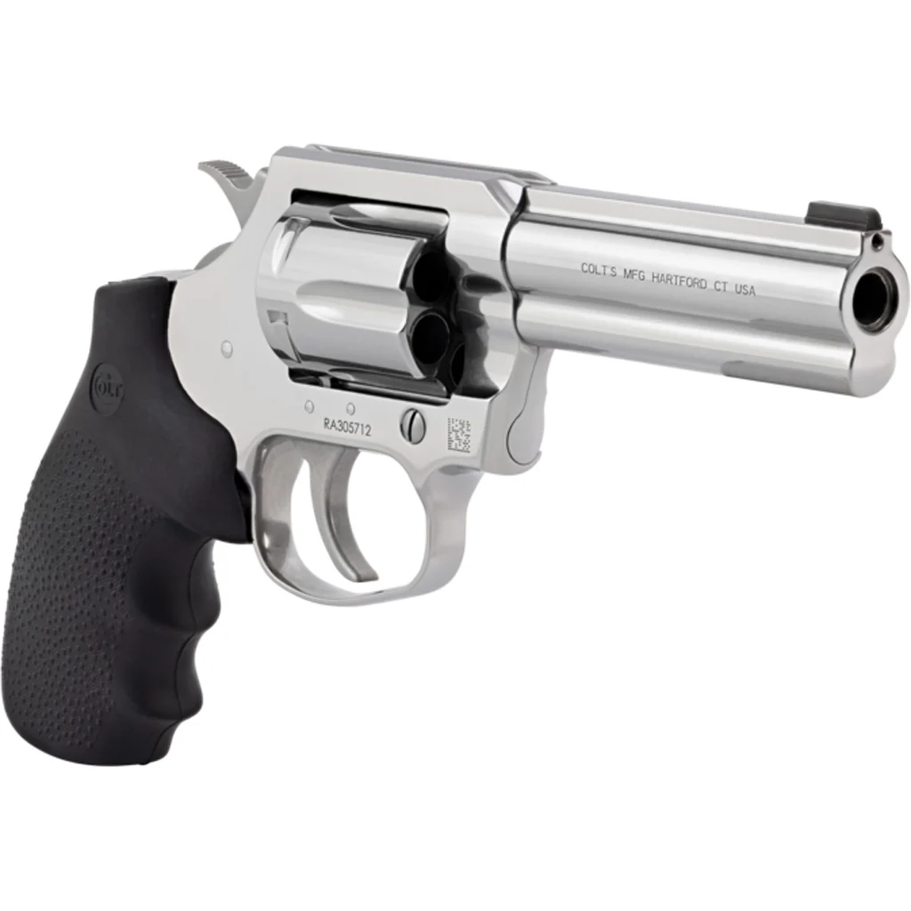 Colt Cobra .38 Special +P 4 inch stainless revolver with black Hogue grip, 6-round cylinder