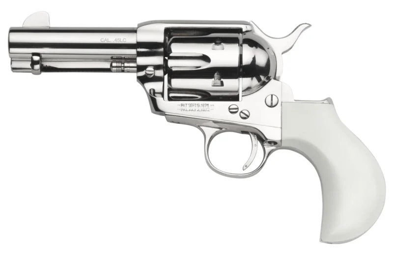 Taylors and Company 1873 Cattleman .357 Magnum revolver, 3.5" nickel-plated finish with ivory birdshead synthetic grip