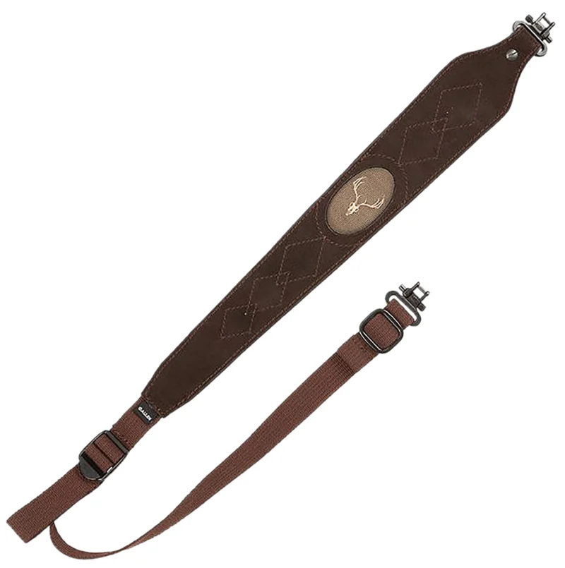 Allen Big Game brown suede leather rifle sling with embroidered deer head and 1.25in swivels