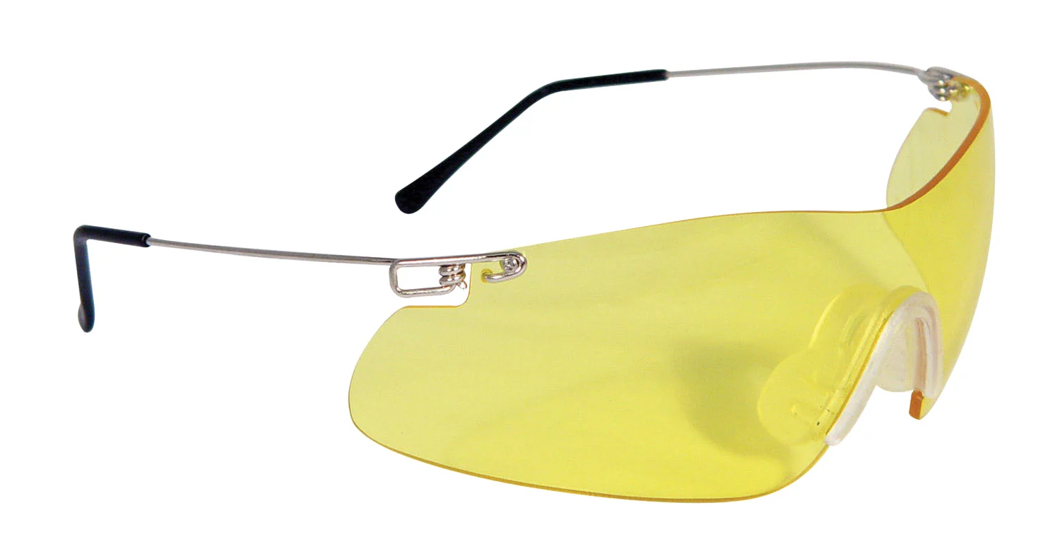 Radians Clay Pro shooting glasses with amber wraparound lens and silver frame