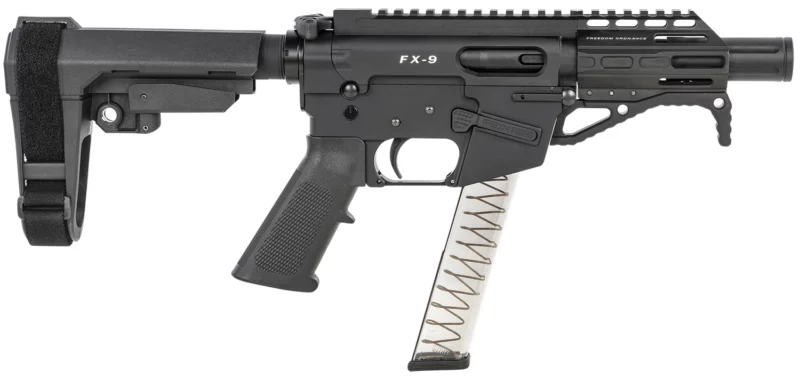 Freedom Ordnance FX9P FX-9 9mm pistol 4 inch barrel SB Tactical SBA3 brace black