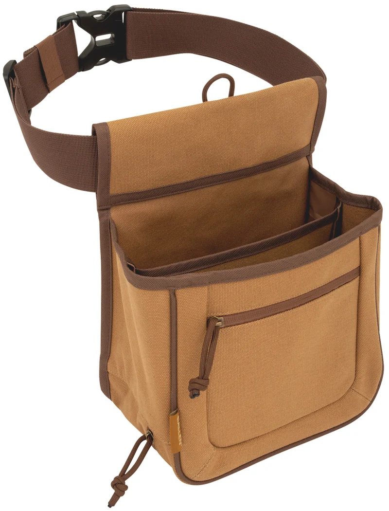 Allen Rival tan canvas double shell bag holding two boxes of 12 gauge 2 3/4" shells