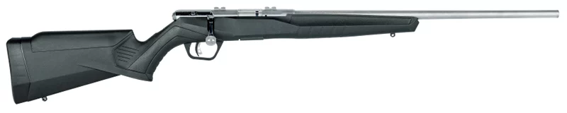 Savage B22FVSS .22 LR bolt-action rifle with 21 inch stainless barrel and black synthetic stock