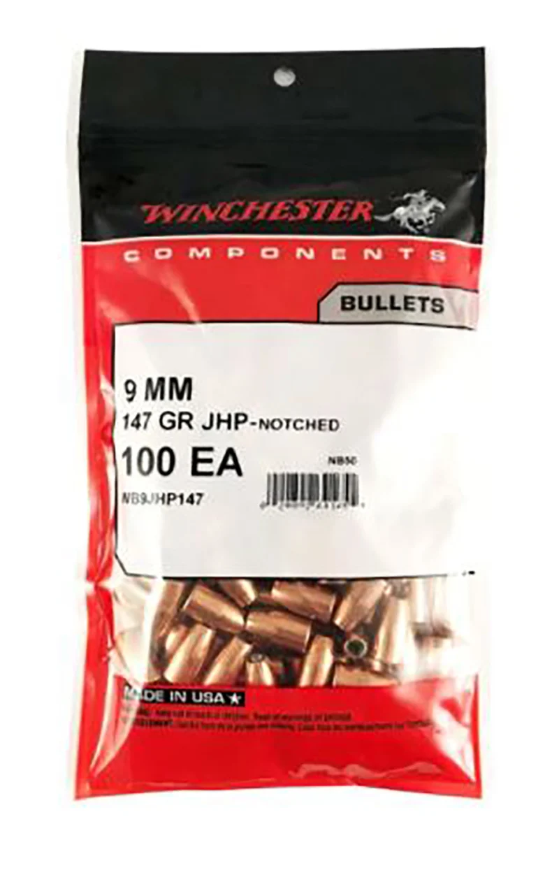 Winchester 9mm 147gr Jacketed Hollow Point reloading bullets 500 per box