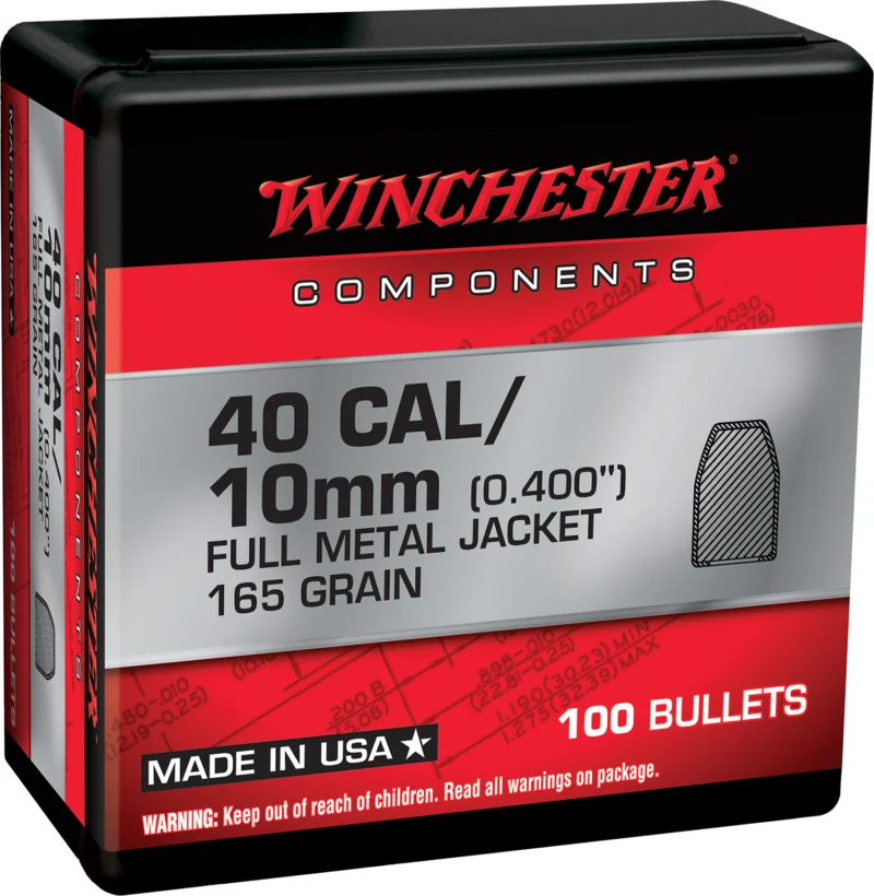 Winchester 165 gr .400 inch full metal jacket truncated-cone handgun reloading bullets 100/box