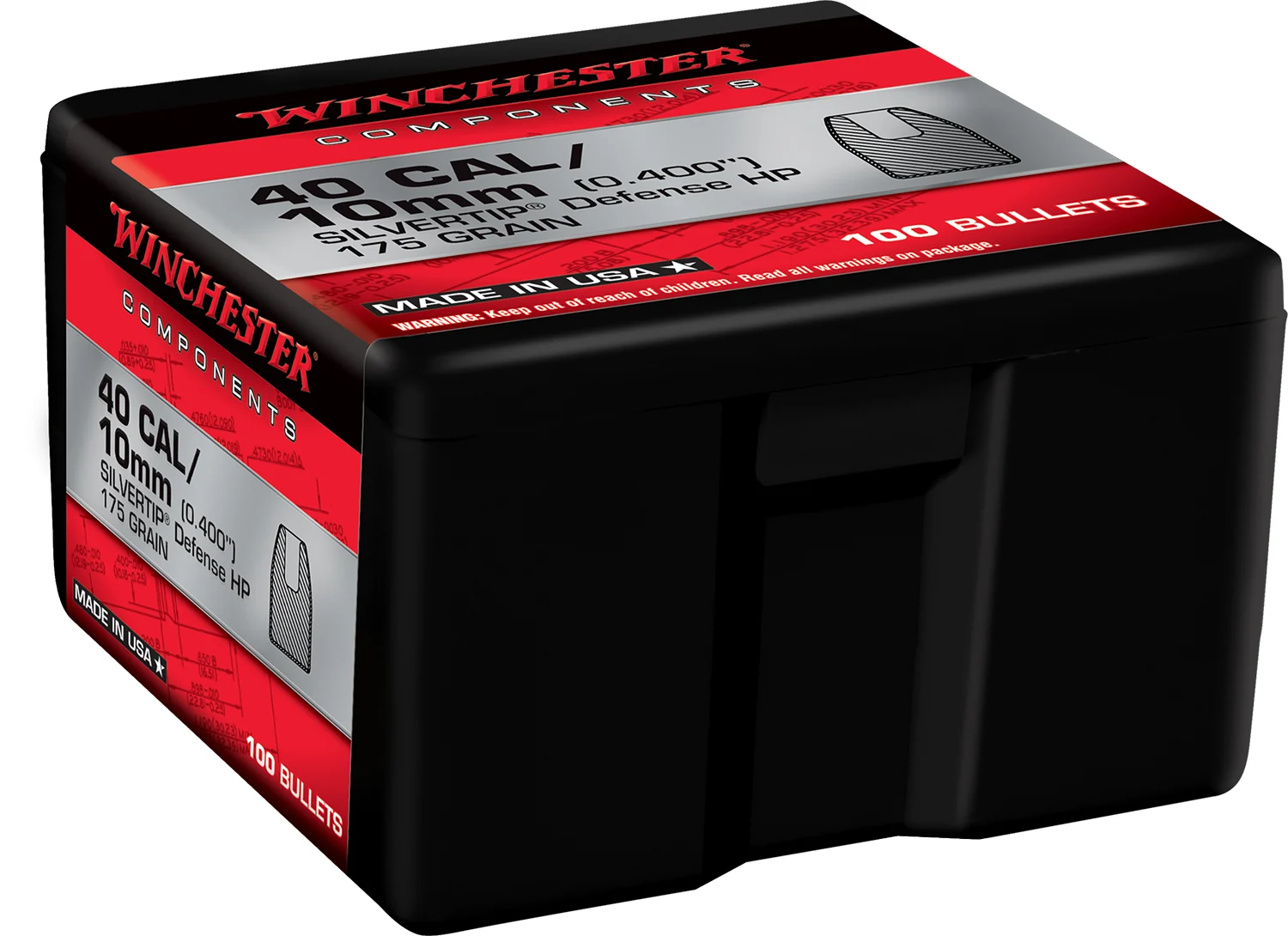 Winchester 175gr Silvertip Hollow Point reloading bullets for 40 S&W, box of 100