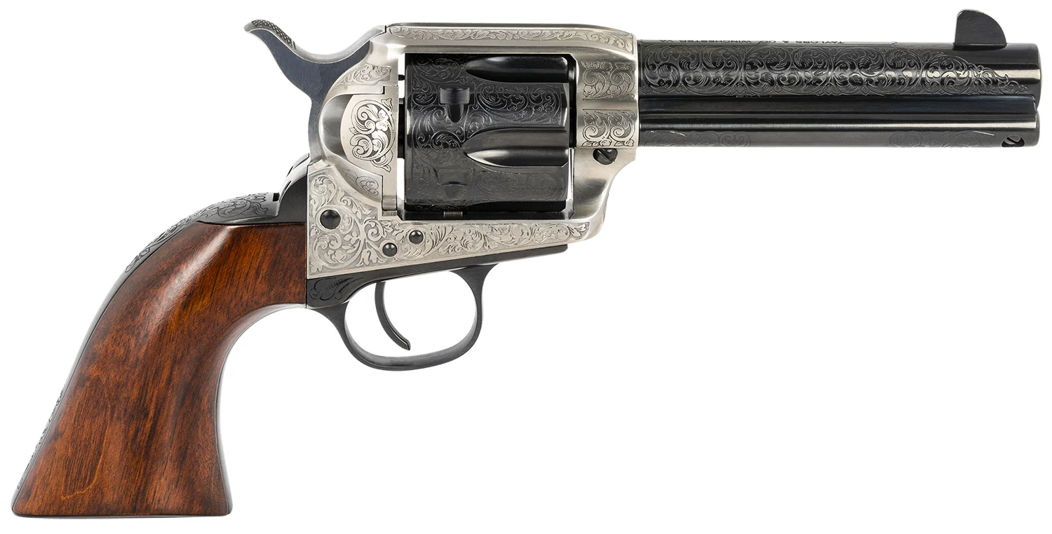 Taylors and Company 1873 Cattleman .45 Long Colt 4.75-inch blued floral engraved revolver