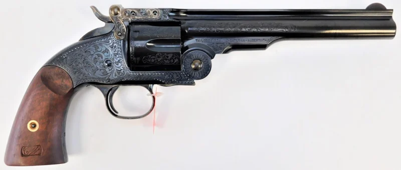 Taylors and Company Top Break Schofield .45 Long Colt 7" blued engraved with walnut grip