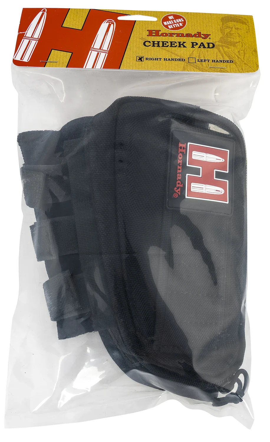 Hornady black Cordura gun cheek piece right hand with 5-round elastic loops and zippered pouch