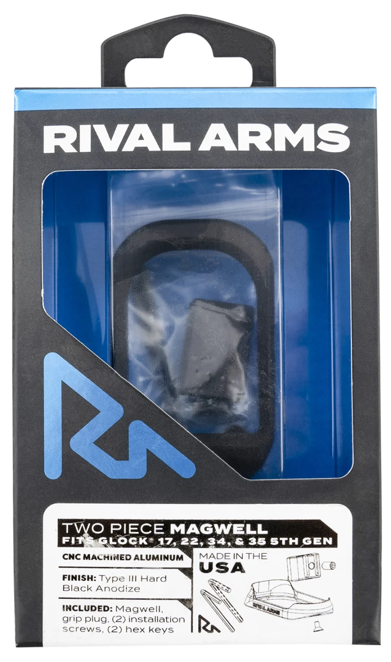 Rival Arms two-piece black anodized aluminum magwell for Gen5 Glock 17/22/34/35