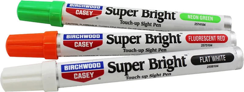 Birchwood Casey Super Bright sight touch-up pen kit neon green fluorescent red flat white 3-pack