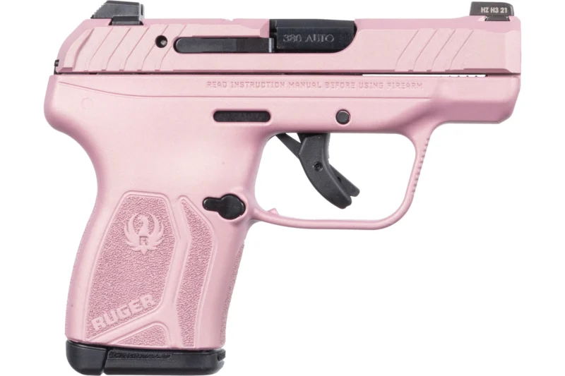 Ruger LCP MAX .380 ACP Rose Gold Cerakote pistol with tritium front night sight