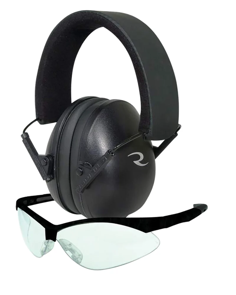 Radians Lowset Combo low-profile earmuff and Outback clear safety glasses, black frame