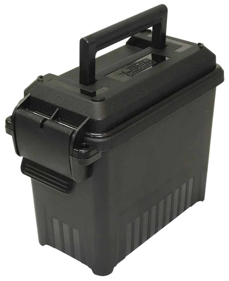 MTM Mini Ammo Can black polypropylene storage can outside dimensions 8.4 x 4.4 x 6.8 inches