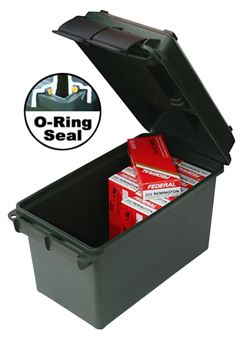MTM black 50 caliber polypropylene ammo can with dual latches and O-ring seal