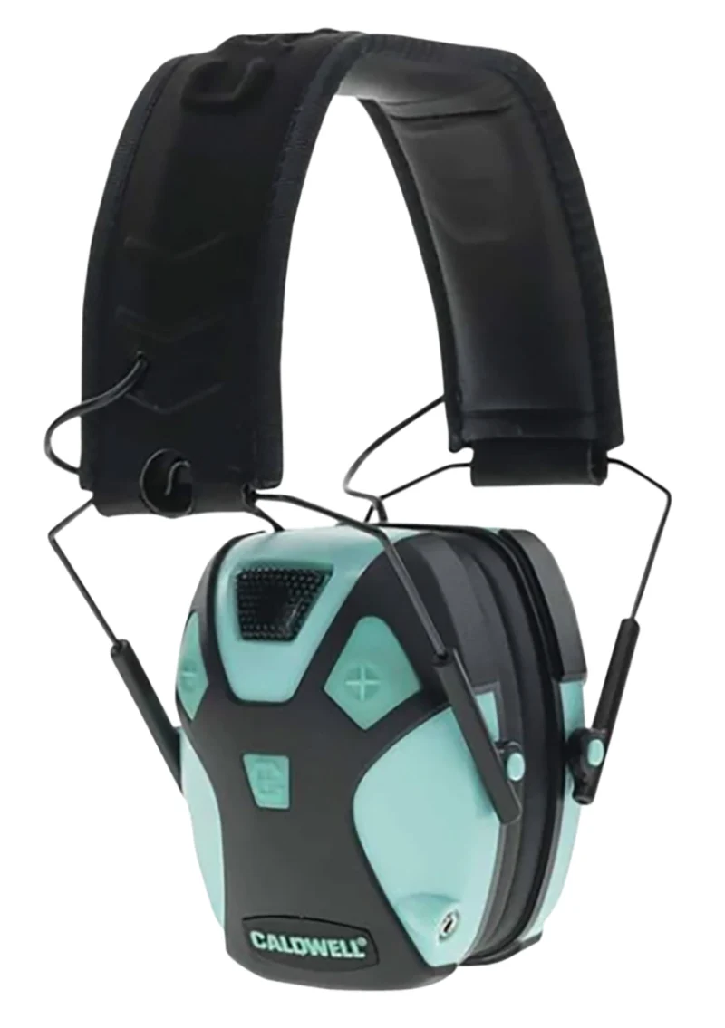 Caldwell E-Max Pro electronic earmuffs aqua blue black over-the-head