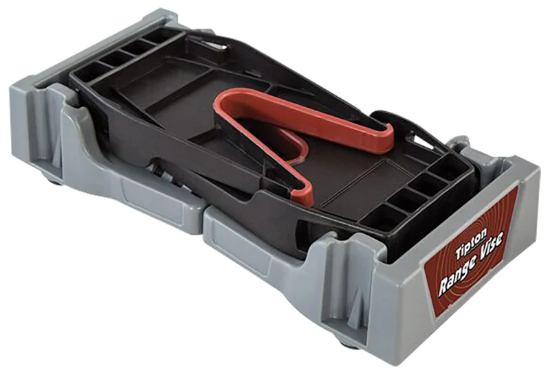 Tipton Compact Range Vise collapsed and expanded views in black and gray