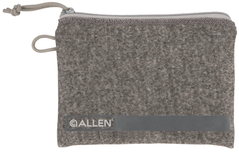 Allen Company compact pistol pouch, gray, fleece-lined, lockable zipper, 5 in L x 7 in W interior