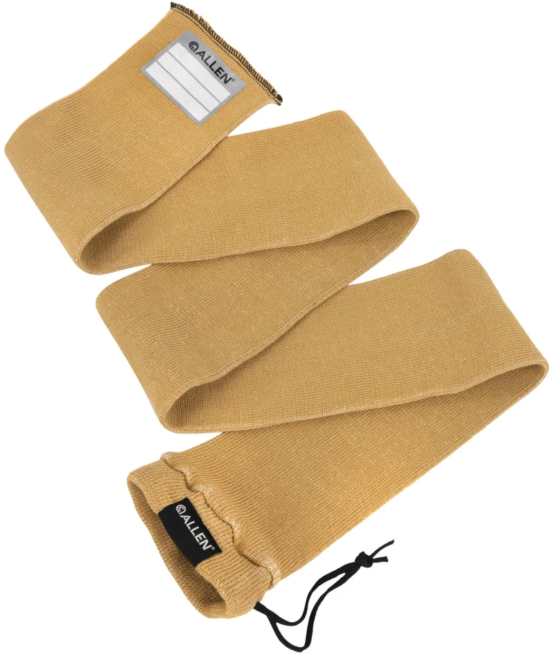 Allen 52-inch stretch knit gun sock in coyote, silicone-treated, with writeable ID label