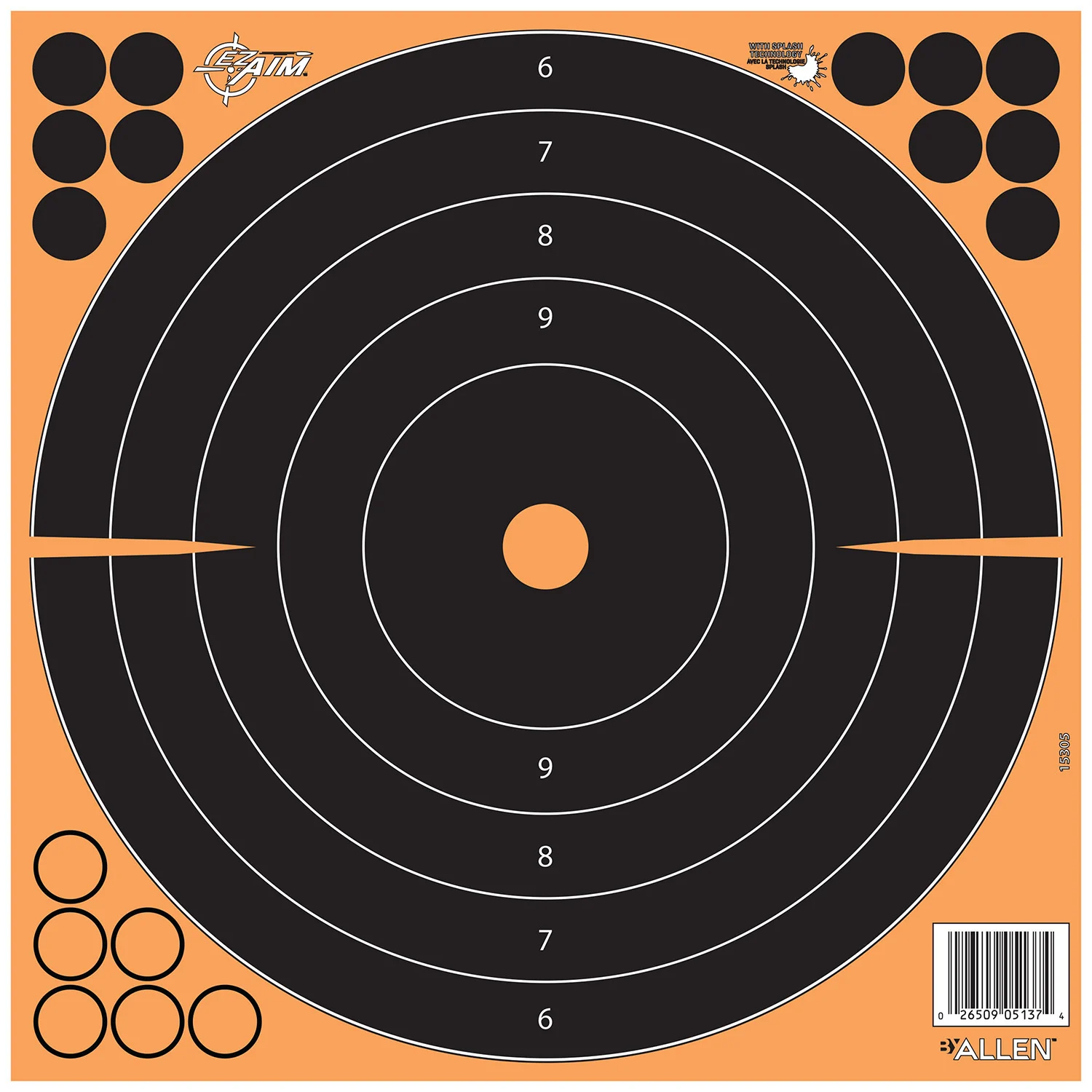 EZ-Aim 12 inch adhesive splash bullseye target 25 pack black/orange with yellow impact