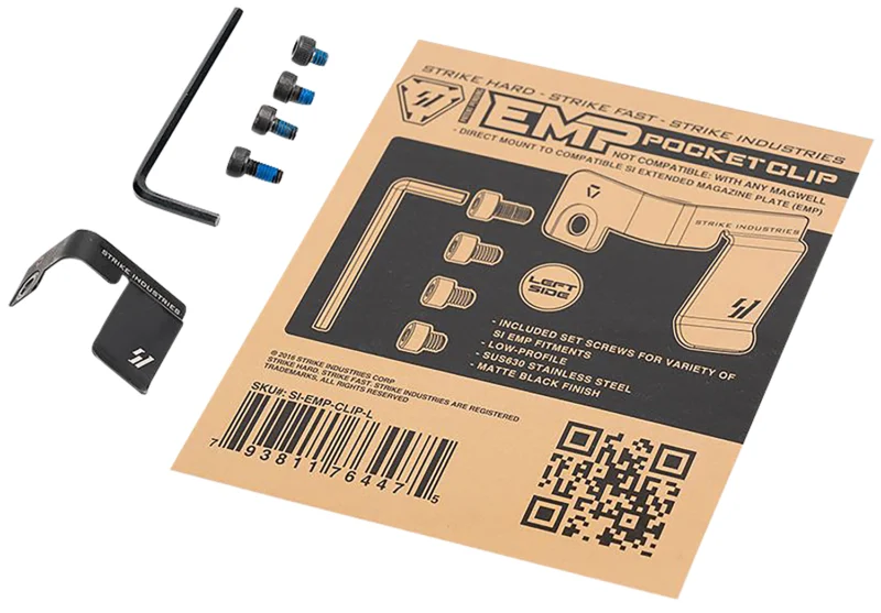 Strike Industries EMP left-hand magazine pocket clip, SUS630 stainless steel, matte black