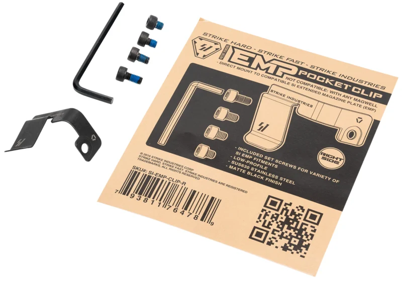 Strike Industries EMP right-hand pocket clip, stainless steel matte black