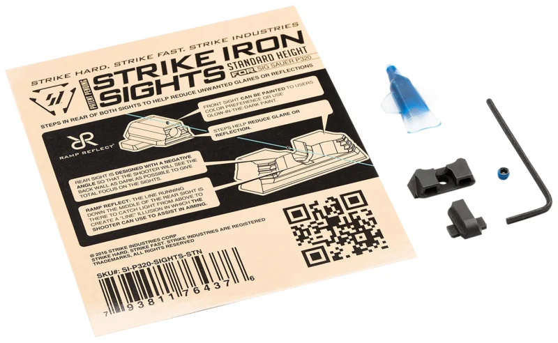 Strike Industries standard-height iron sights for Sig Sauer P320 in black hardened stainless steel