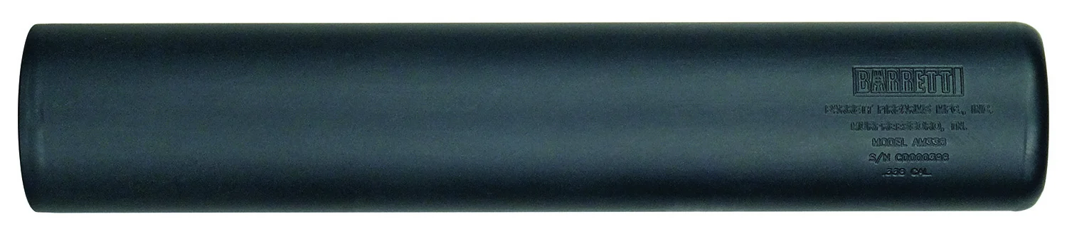 Barrett 18412 AM 338 made of Black Titanium with 1.80″ Diameter, 9.90″ OAL & 3/4″-24 tpi Thread Pattern for 338 Cal or Lower Includes Barrett Muzzle Brake Adaptor