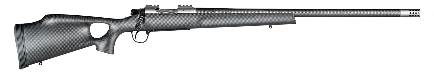 Christensen Arms Summit TI .300 Win Mag rifle with 26-inch threaded carbon fiber wrapped barrel and thumbhole stock