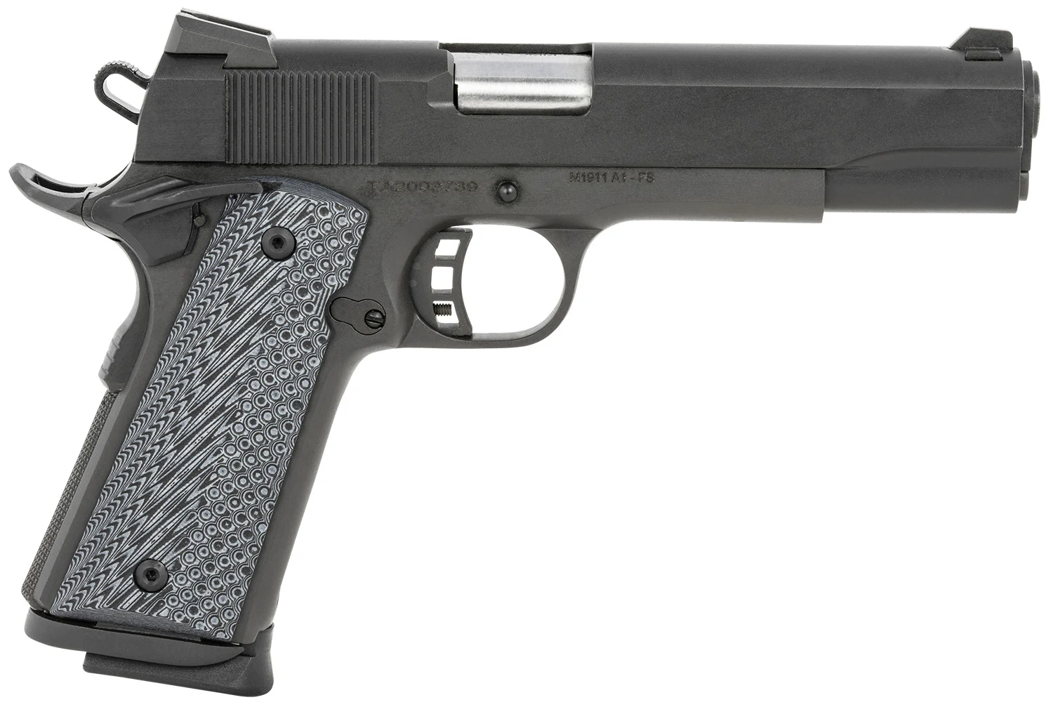 Taylors and Company 1911 Tactical Full Size 9mm pistol, black parkerized finish, gray G10 grips
