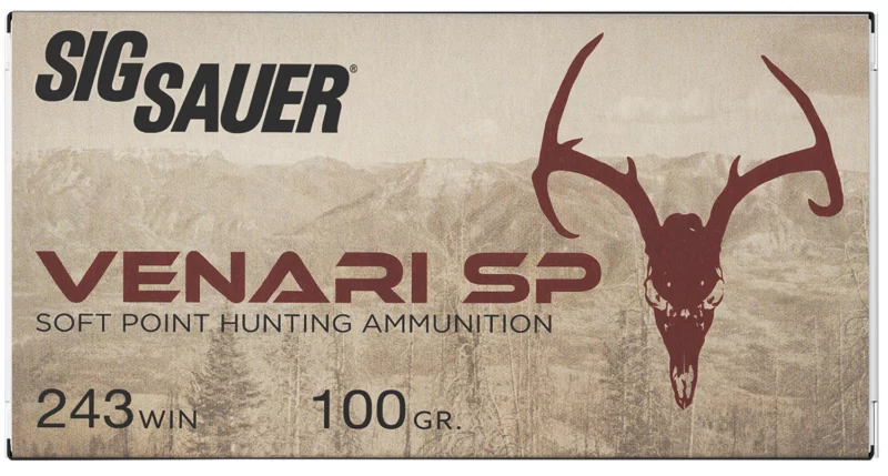 Sig Sauer Venari .243 Win 100gr Soft Point ammunition box, 20 rounds