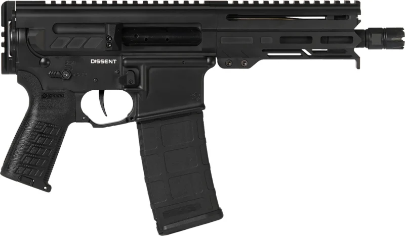 CMMG Dissent Mk4 pistol chambered in 5.56 NATO with 6.50 in barrel and black finish