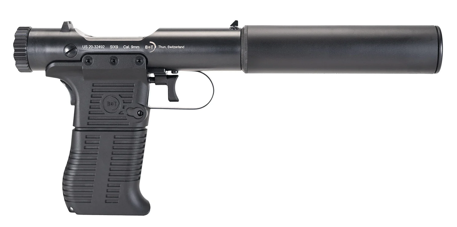 B&T Station Six 9mm pistol black pre-scored grips fixed sights