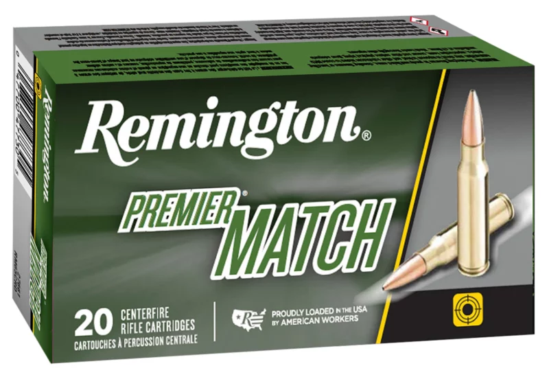 Remington Premier Match .223 Rem 52 gr 20-round box with brass cases