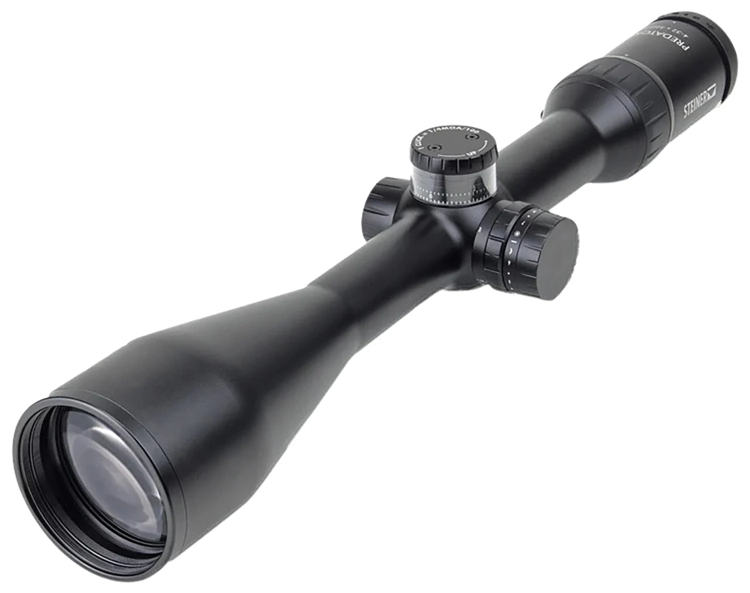 Steiner Predator 8 4-32x56 rifle scope side view with objective and turrets