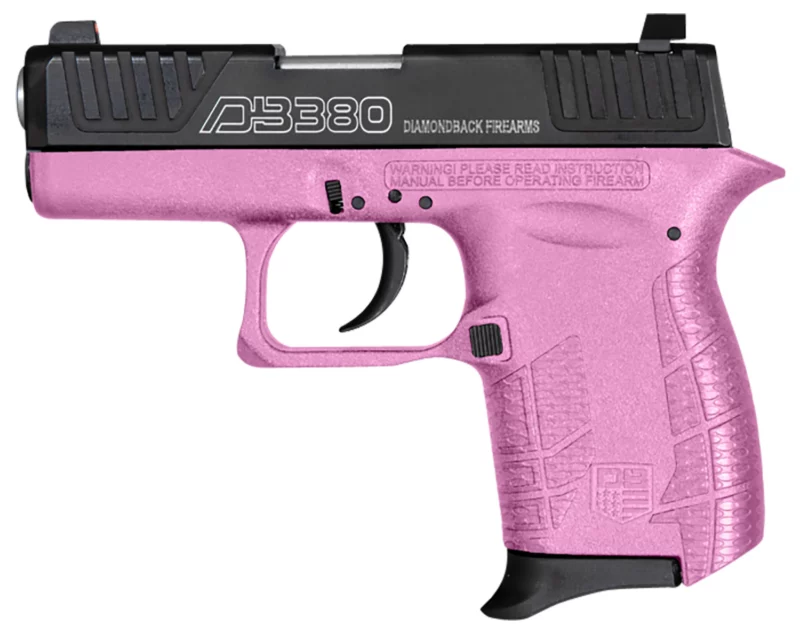 Diamondback DB380 Gen IV .380 ACP 2.8 in pistol with pink polymer frame and stainless steel barrel