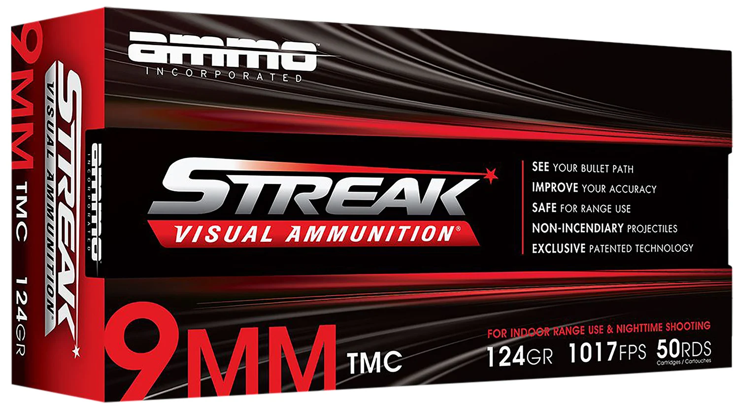 Ammo Inc STREAK Target 9mm 124gr TMC Red 50rd Box