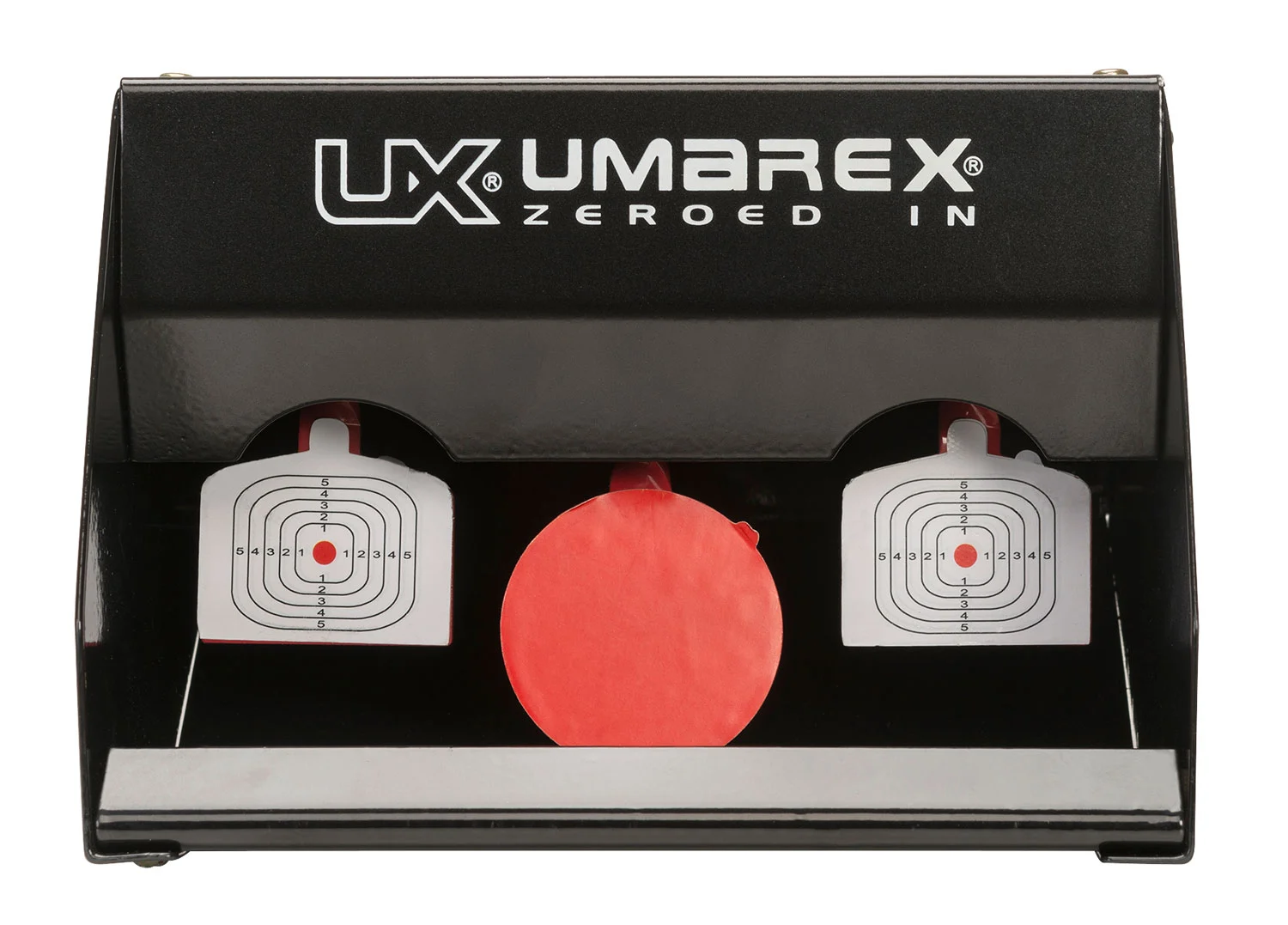 RWS Umarex 2218075 Trap Shot re-setable steel target with red and white paddles on standing mount