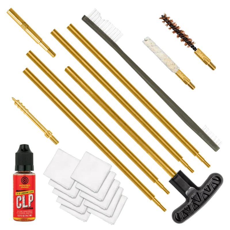 Otis .22/.223 rifle and pistol cleaning kit in yellow plastic case with brass rods and cleaning accessories