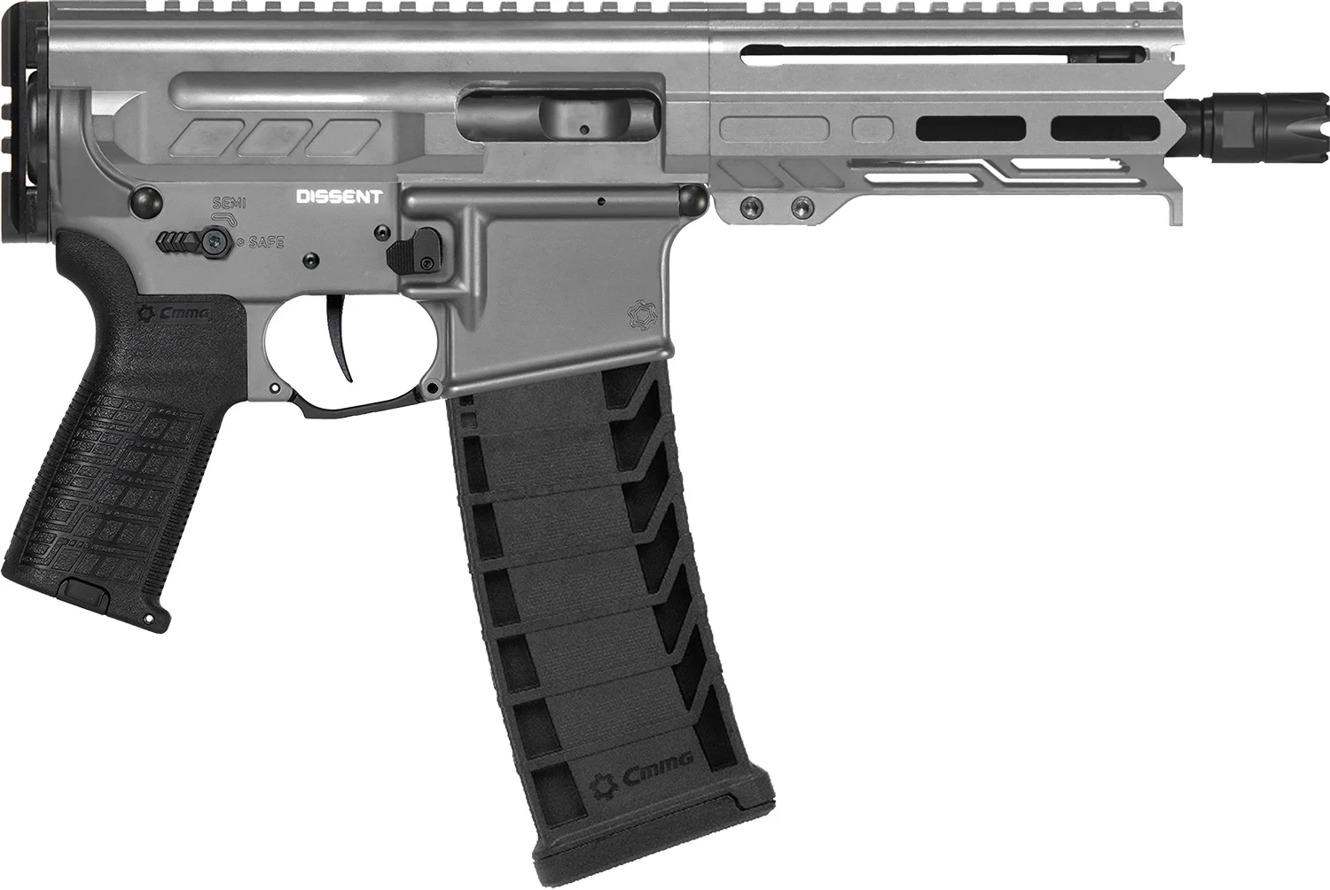 CMMG Dissent MK4 9mm pistol, 6.50 in barrel, tungsten gray receiver, 5.50 in M-LOK handguard