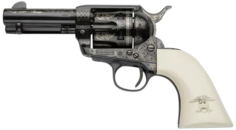 Pietta Liberty 9mm 3.5 in. blued engraved revolver with Ultra Ivory engraved Liberty eagle grip