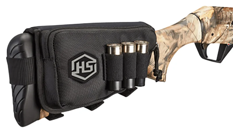 Hunters Specialties black buttstock shell holder with pouch, polyester
