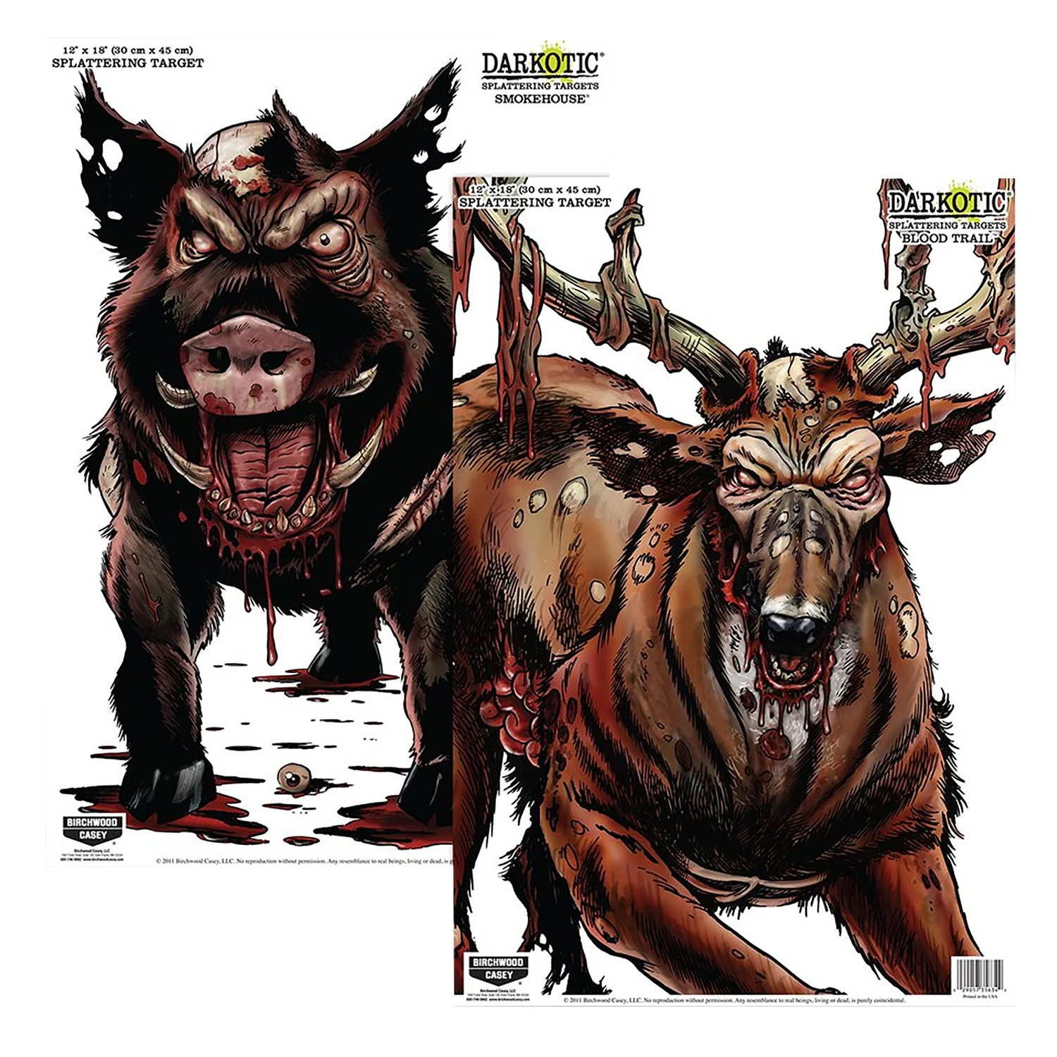 Birchwood Casey Darkotic Combo reactive splatter targets Smokehouse and Blood Trail 12x18 8-pack