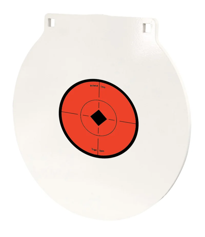Birchwood Casey 10 inch NM500 steel round target plate - black/red/white, hanging