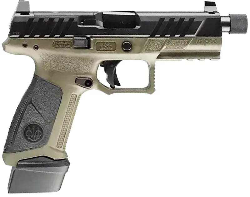 Beretta APX A1 Tactical 9mm pistol OD Green frame black slide with threaded 4.8-inch barrel