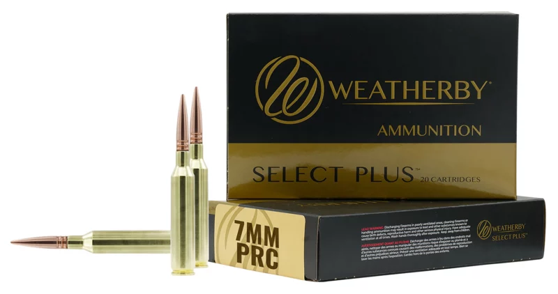 Weatherby Select Plus 7mm PRC 150gr Scirocco ammunition box and cartridges