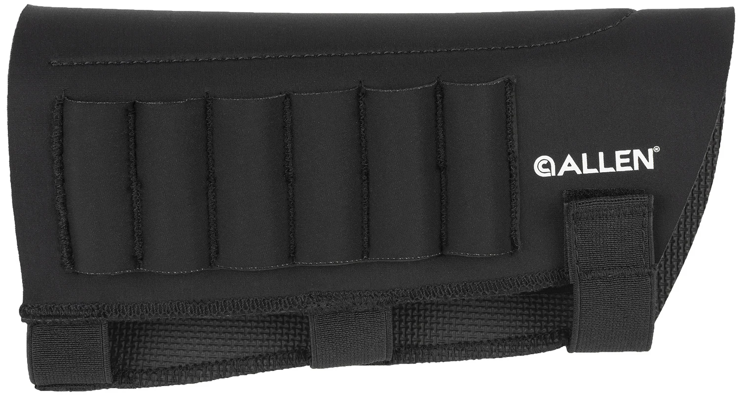 Allen Mesa neoprene buttstock shell holder in black, holds six cartridges, Velcro mount